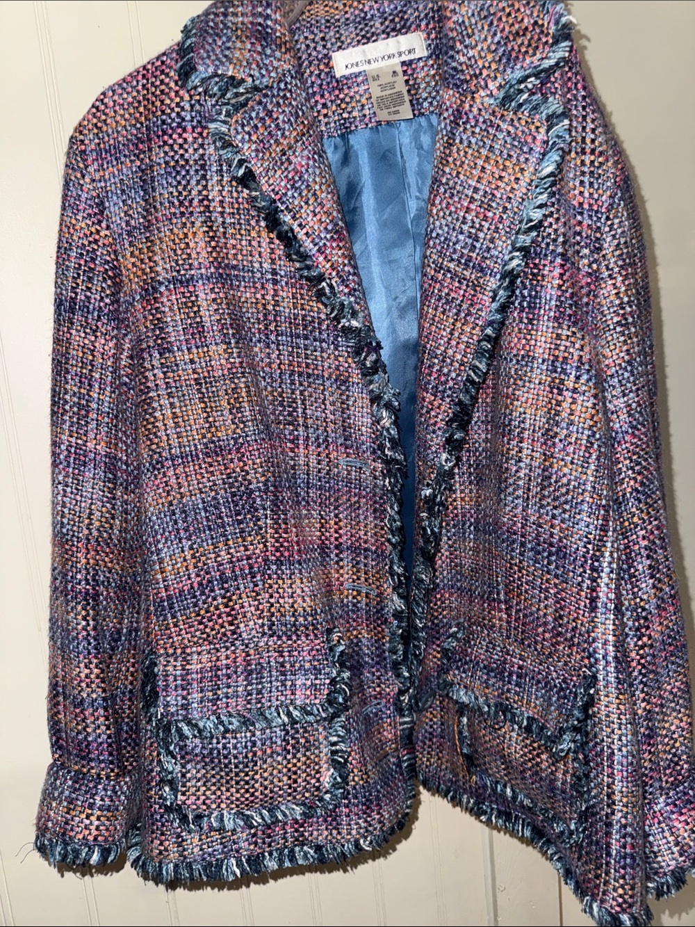 Jones New York Multicolor Tweed Blazer with Fringe Trim